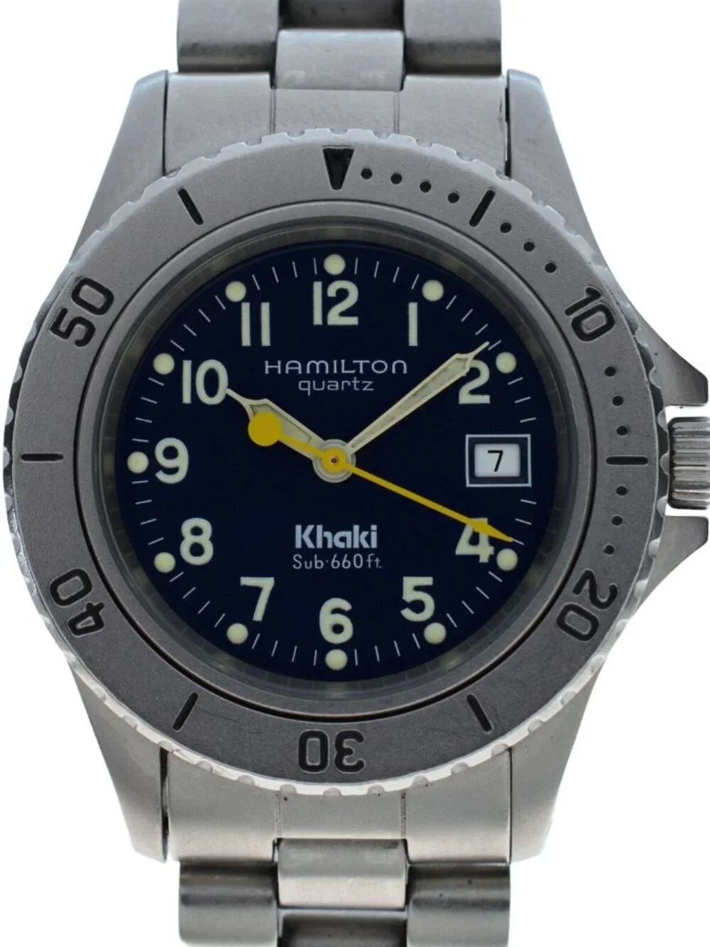 Vintage Ladies 31mm Hamilton Khaki Blue Dial Quartz Sub 660ft Diver Watch 8587B